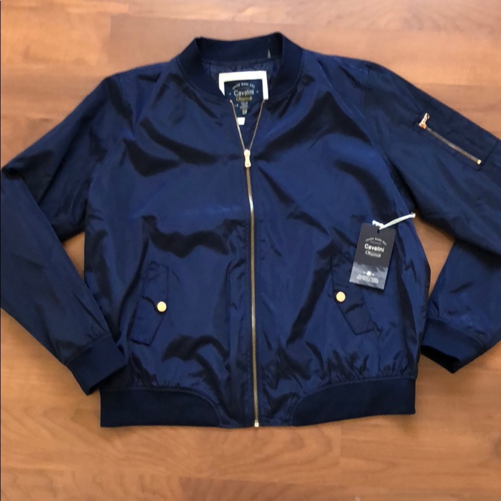 Navy Bomber Jacket with gold hardware NWT